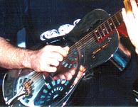 Close-up of Steve Gibb's guitar